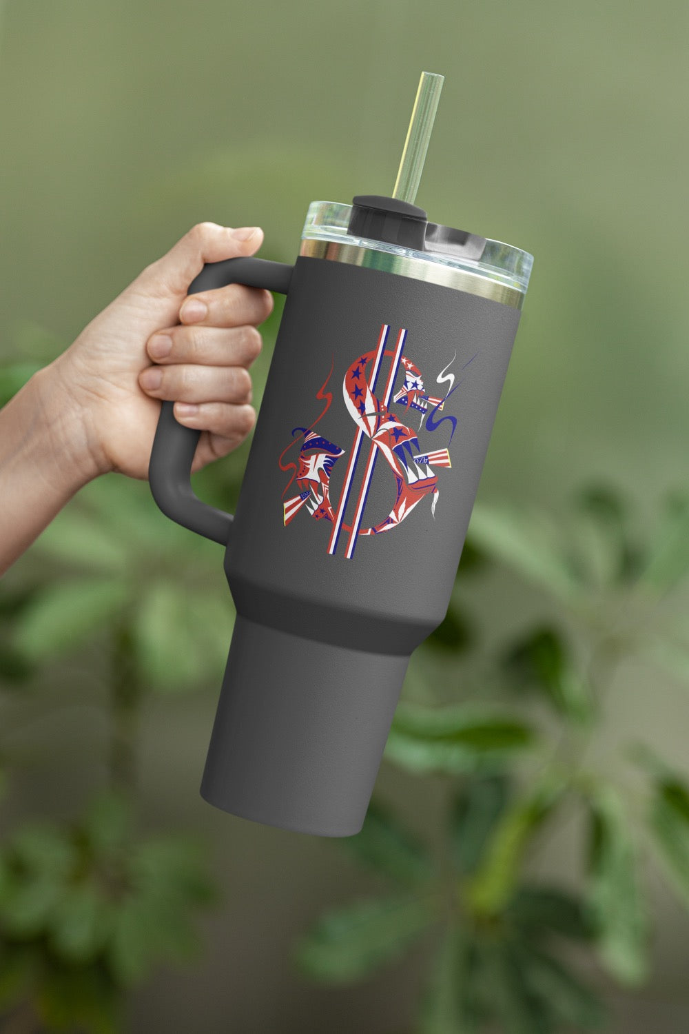 American flag money sign travel mug